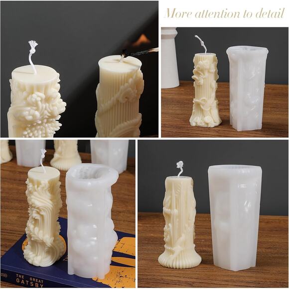 Roma Decorative Pillar Candle Silicone Mold Set with Wicks – 5 Designs DIY - Picture 3 of 8